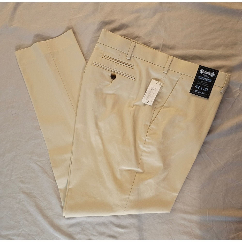 Murano Evan Fit Men's Dress Pants 42x30 Lt Stone Extra Slim Flat Front NWT L832